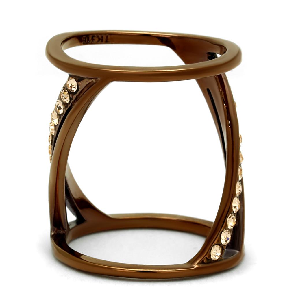 TK2827 - IP Coffee light Stainless Steel Ring with Top Grade Crystal in Light Peach