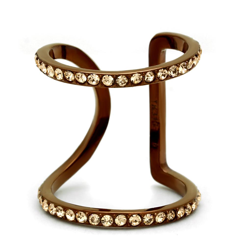 TK2828 - IP Coffee light Stainless Steel Ring with Top Grade Crystal in Light Peach