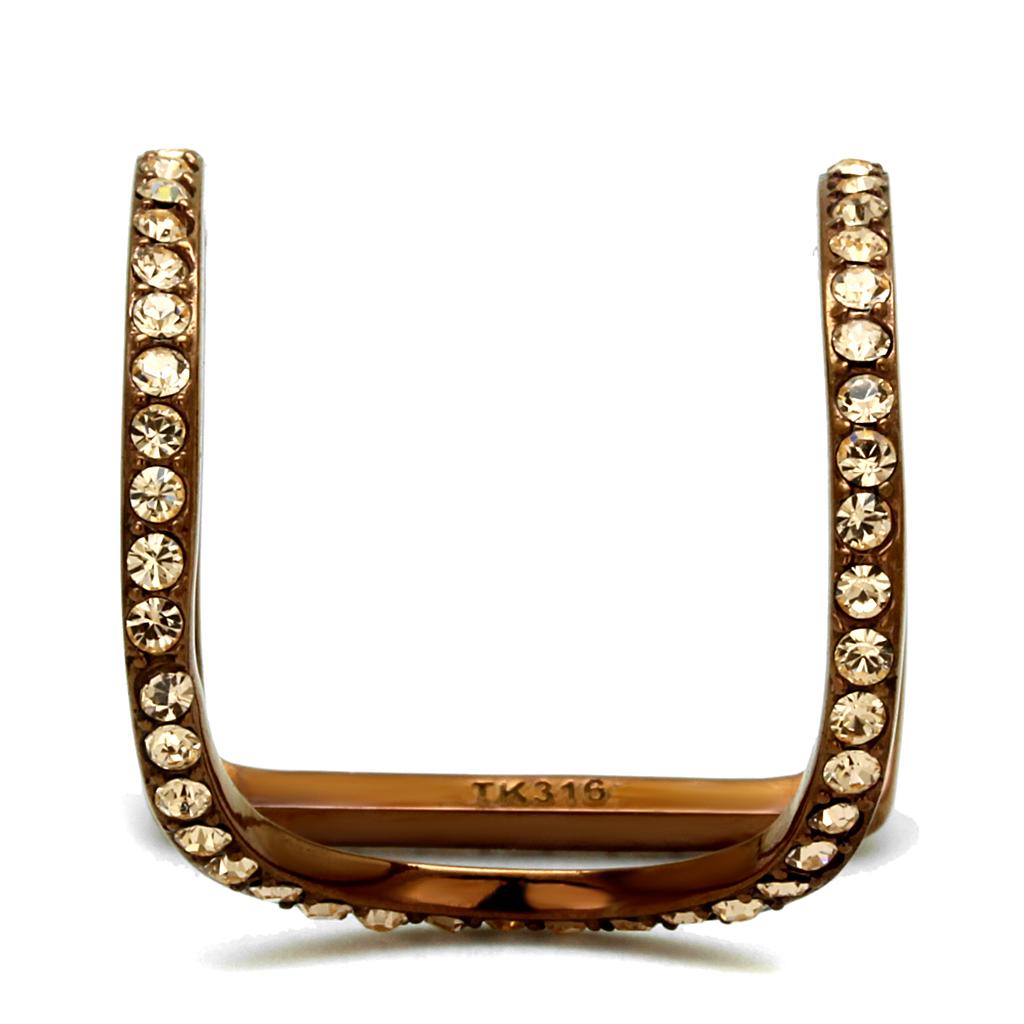 TK2828 - IP Coffee light Stainless Steel Ring with Top Grade Crystal in Light Peach
