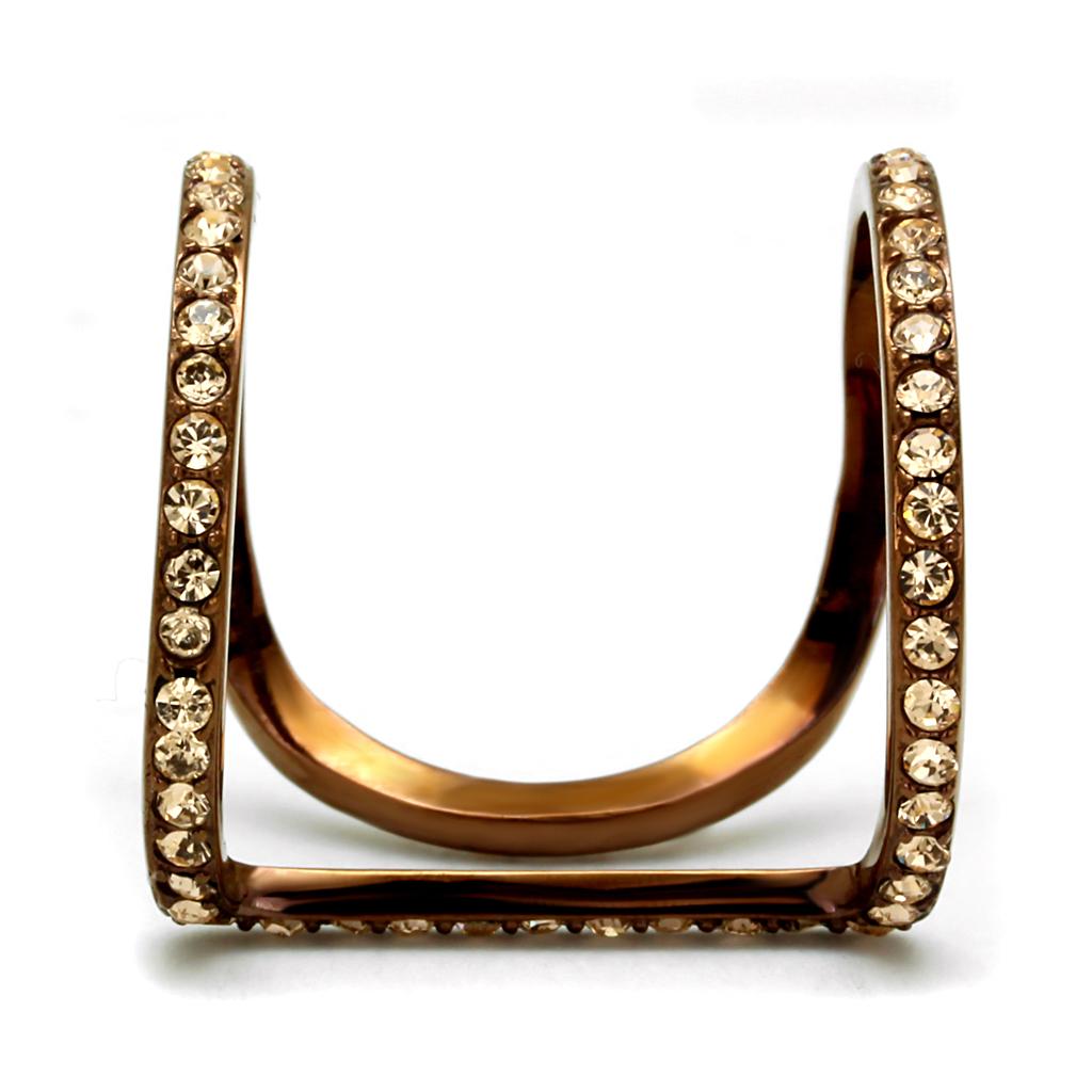TK2828 - IP Coffee light Stainless Steel Ring with Top Grade Crystal in Light Peach