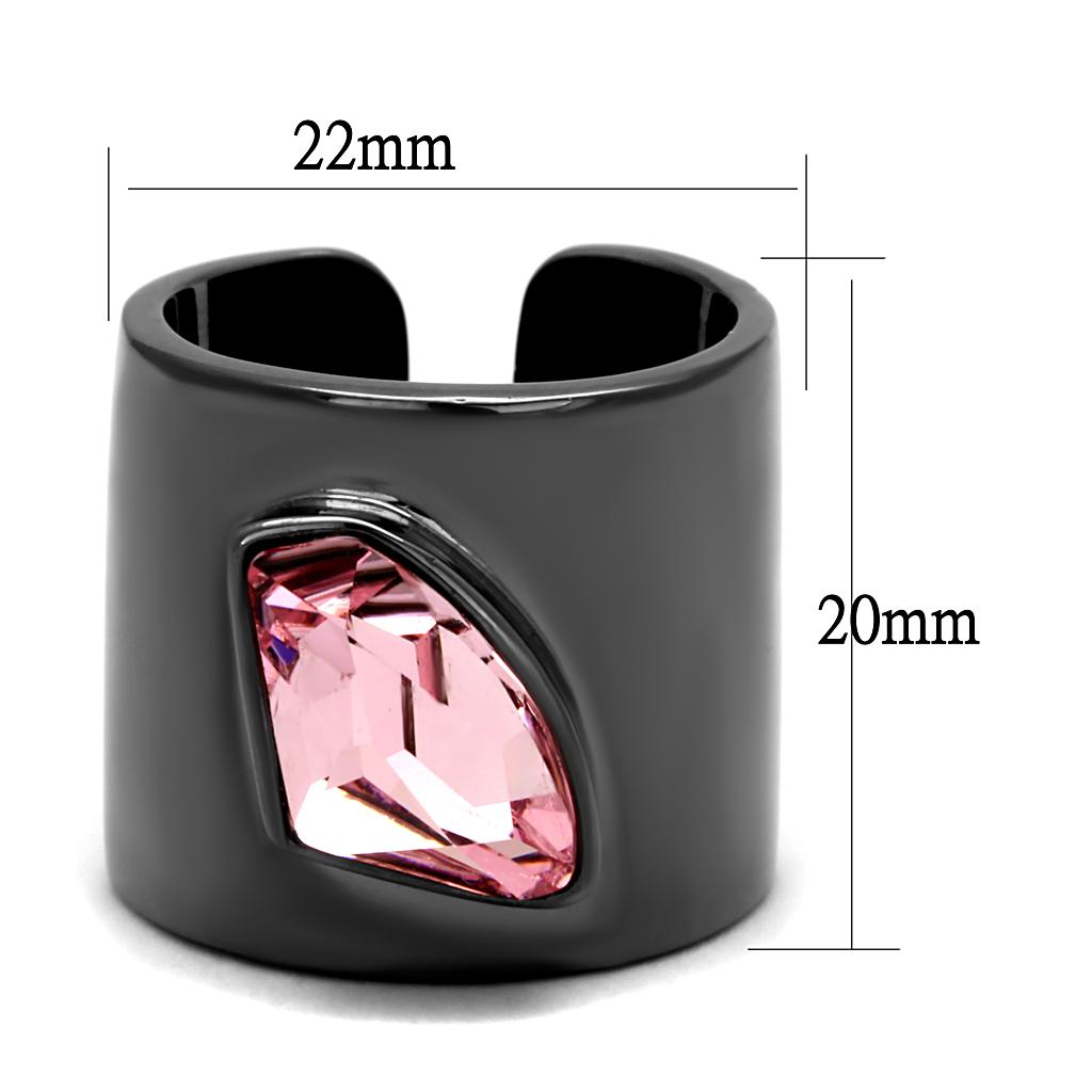 TK2829 - IP Light Black (IP Gun) Stainless Steel Ring with Top Grade Crystal in Light Rose
