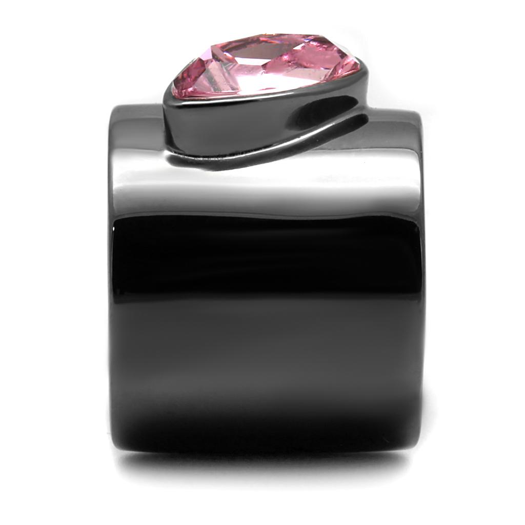 TK2829 - IP Light Black (IP Gun) Stainless Steel Ring with Top Grade Crystal in Light Rose