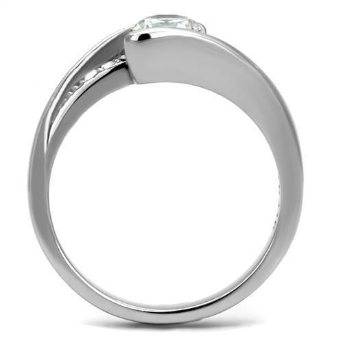 TK2833 - High polished (no plating) Stainless Steel Ring with AAA Grade CZ in Clear