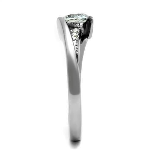 TK2833 - High polished (no plating) Stainless Steel Ring with AAA Grade CZ in Clear