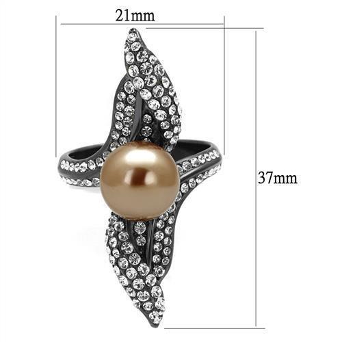 TK2834 - IP Light Black (IP Gun) Stainless Steel Ring with Synthetic Pearl in Brown