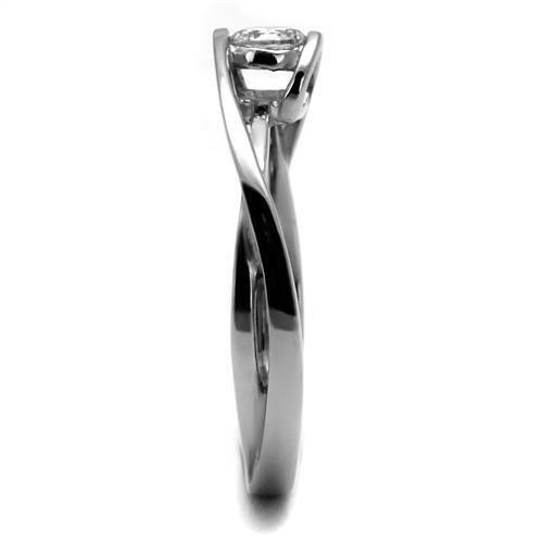 TK2835 - High polished (no plating) Stainless Steel Ring with AAA Grade CZ in Clear