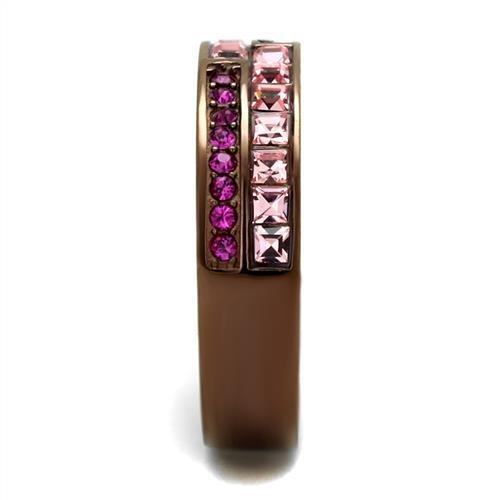 TK2837 - IP Coffee light Stainless Steel Ring with Top Grade Crystal in Multi Color