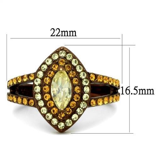TK2838 - IP Coffee light Stainless Steel Ring with AAA Grade CZ in Citrine Yellow