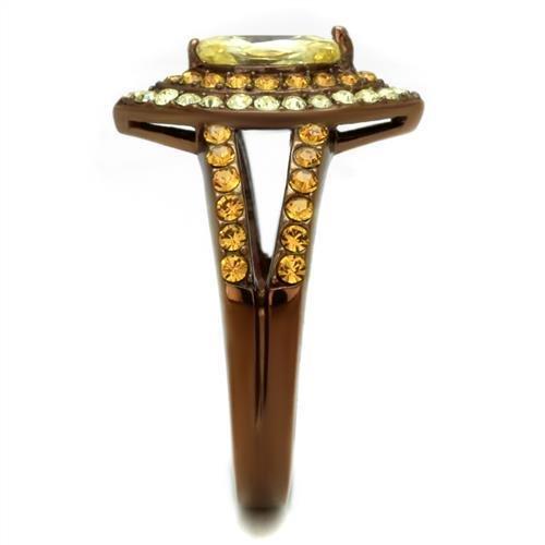 TK2838 - IP Coffee light Stainless Steel Ring with AAA Grade CZ in Citrine Yellow