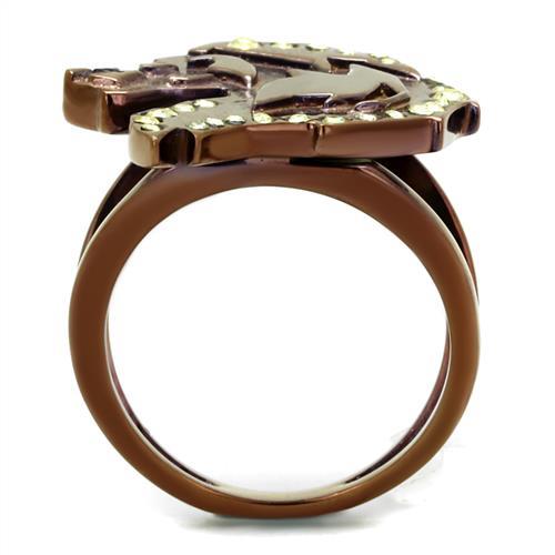 TK2842 - IP Coffee light Stainless Steel Ring with Top Grade Crystal in Citrine Yellow