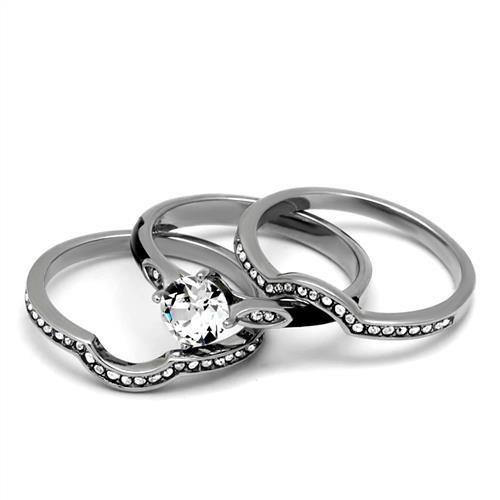 TK2843 - High polished (no plating) Stainless Steel Ring with Top Grade Crystal in Clear