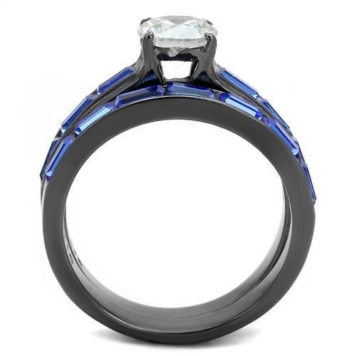 TK2845 - IP Light Black (IP Gun) Stainless Steel Ring with AAA Grade CZ in Clear