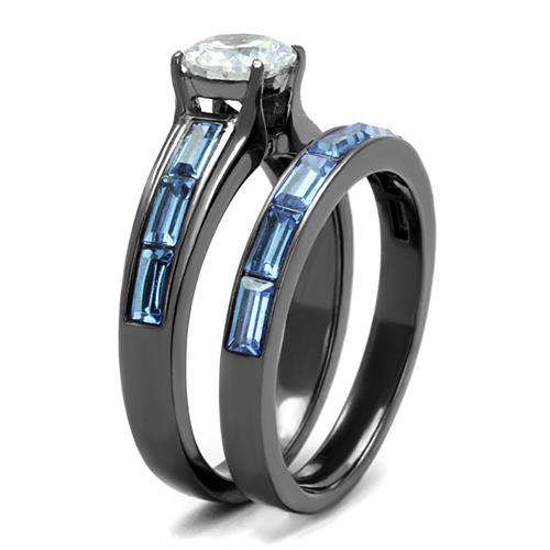 TK2845 - IP Light Black (IP Gun) Stainless Steel Ring with AAA Grade CZ in Clear