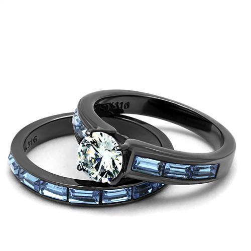 TK2845 - IP Light Black (IP Gun) Stainless Steel Ring with AAA Grade CZ in Clear