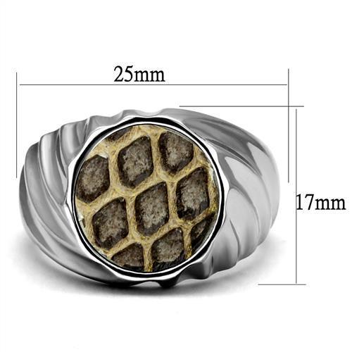 TK2859 - High polished (no plating) Stainless Steel Ring with Leather in Animal pattern