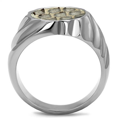 TK2859 - High polished (no plating) Stainless Steel Ring with Leather in Animal pattern