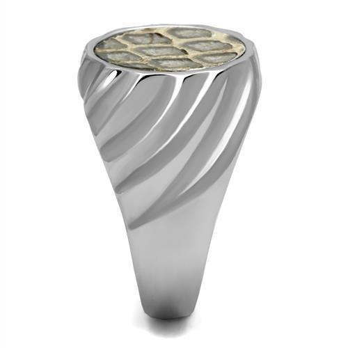TK2859 - High polished (no plating) Stainless Steel Ring with Leather in Animal pattern