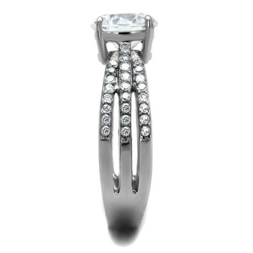 TK2862 - High polished (no plating) Stainless Steel Ring with AAA Grade CZ in Clear