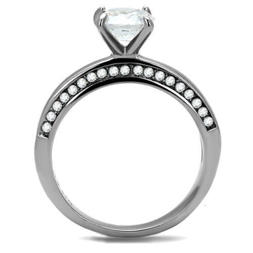 TK2864 - High polished (no plating) Stainless Steel Ring with AAA Grade CZ in Clear
