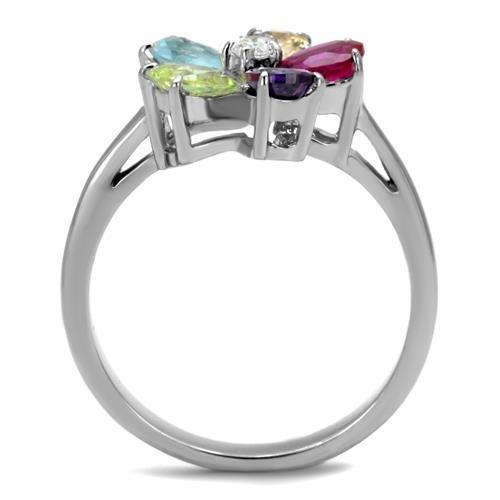 TK2867 - High polished (no plating) Stainless Steel Ring with AAA Grade CZ in Multi Color