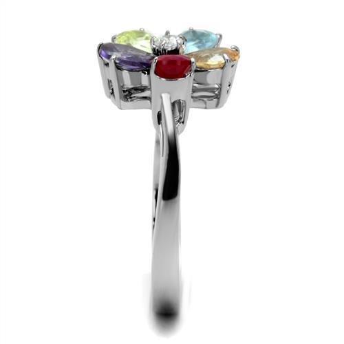 TK2867 - High polished (no plating) Stainless Steel Ring with AAA Grade CZ in Multi Color