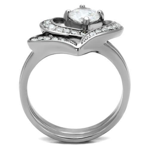 TK2868 - High polished (no plating) Stainless Steel Ring with AAA Grade CZ in Clear
