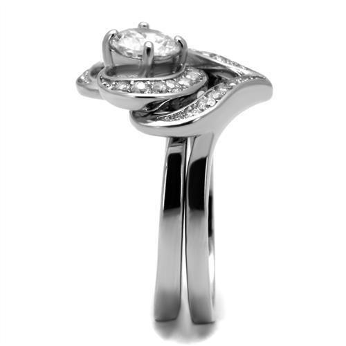 TK2868 - High polished (no plating) Stainless Steel Ring with AAA Grade CZ in Clear