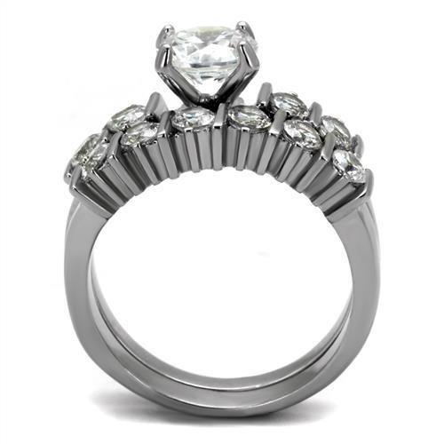 TK2869 - High polished (no plating) Stainless Steel Ring with AAA Grade CZ in Clear