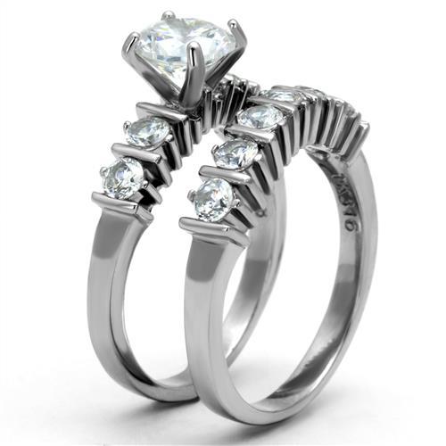 TK2869 - High polished (no plating) Stainless Steel Ring with AAA Grade CZ in Clear