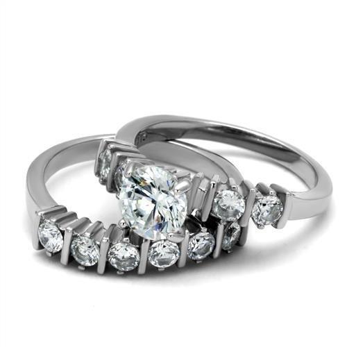 TK2869 - High polished (no plating) Stainless Steel Ring with AAA Grade CZ in Clear