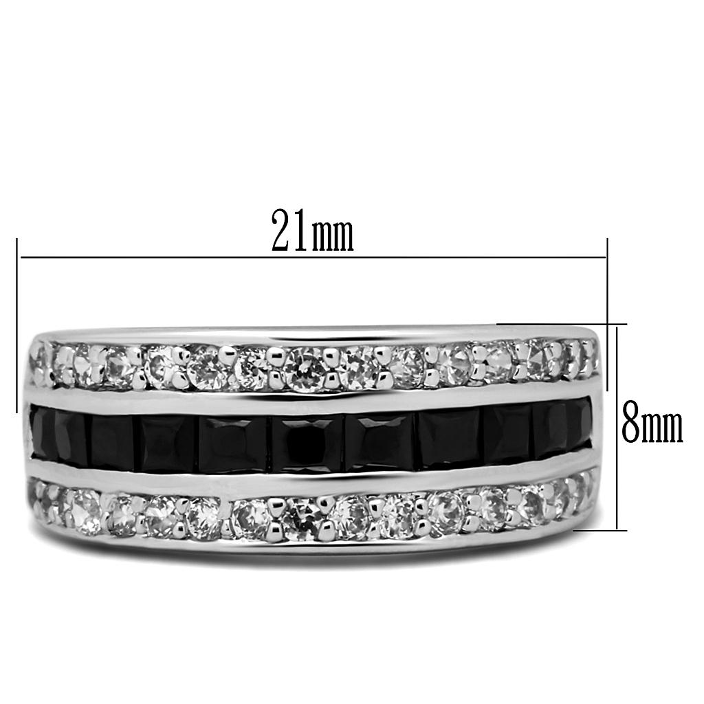 TK2872 - High polished (no plating) Stainless Steel Ring with AAA Grade CZ in Black Diamond