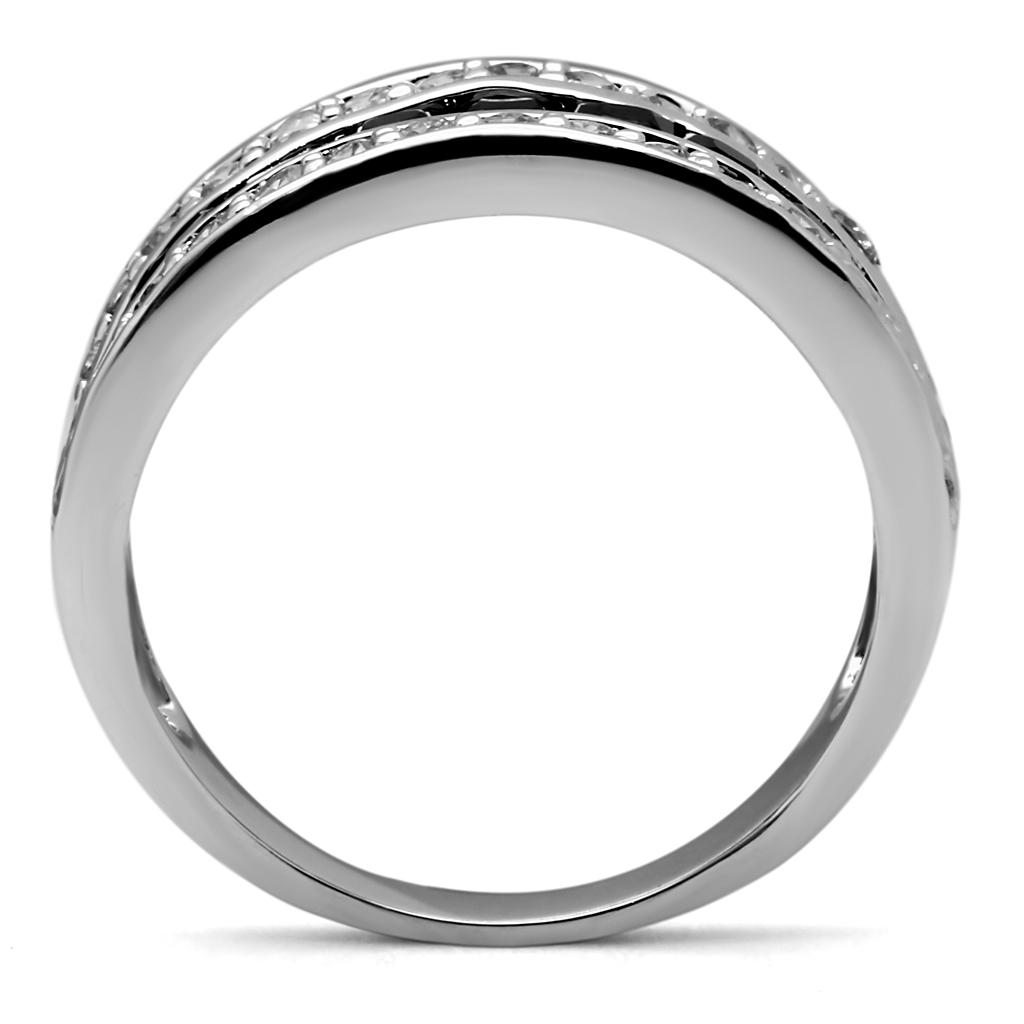 TK2872 - High polished (no plating) Stainless Steel Ring with AAA Grade CZ in Black Diamond