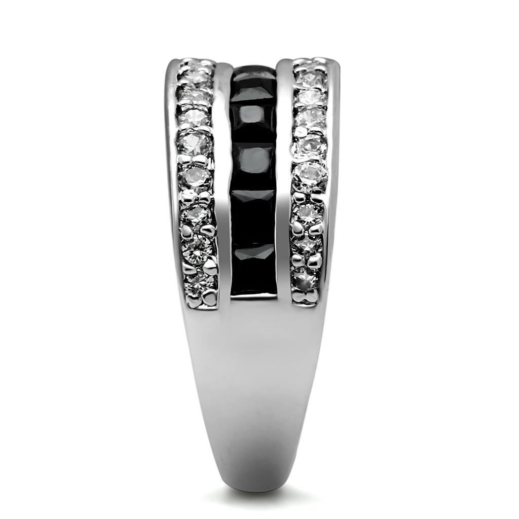 TK2872 - High polished (no plating) Stainless Steel Ring with AAA Grade CZ in Black Diamond