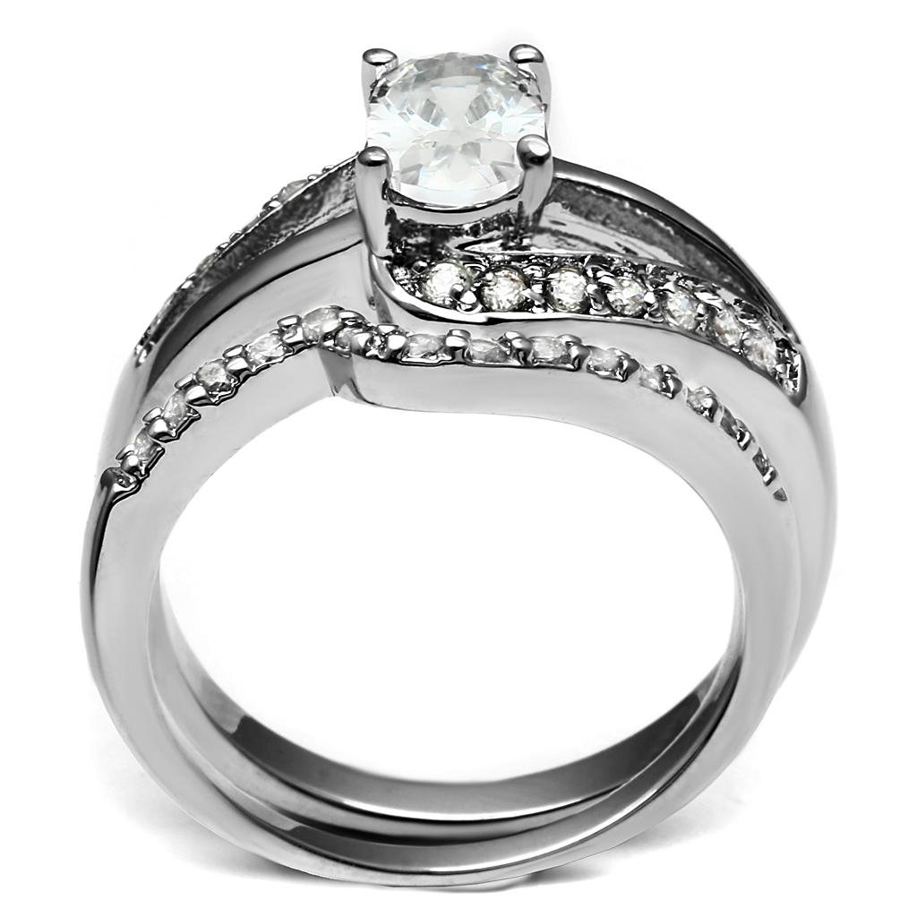 TK2879 - High polished (no plating) Stainless Steel Ring with AAA Grade CZ in Clear