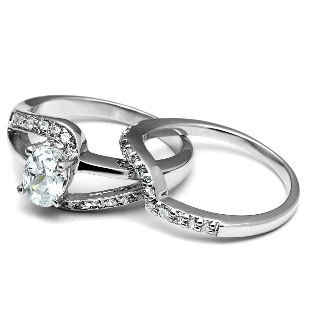 TK2879 - High polished (no plating) Stainless Steel Ring with AAA Grade CZ in Clear