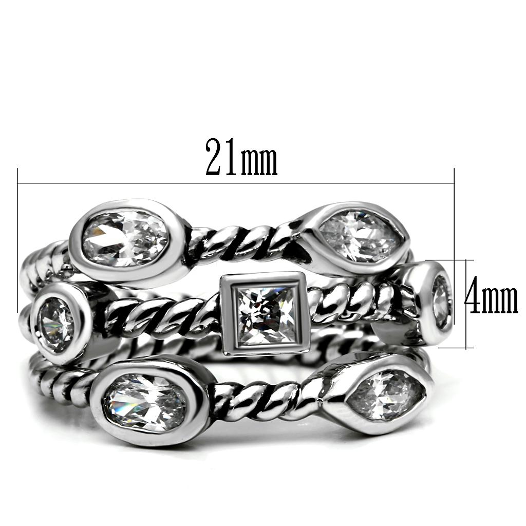TK2880 - High polished (no plating) Stainless Steel Ring with AAA Grade CZ in Clear