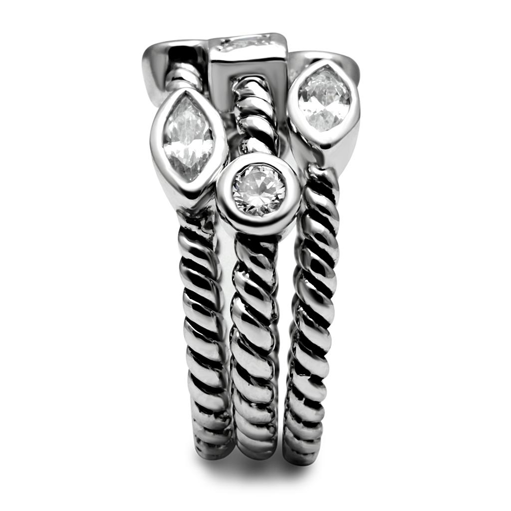 TK2880 - High polished (no plating) Stainless Steel Ring with AAA Grade CZ in Clear