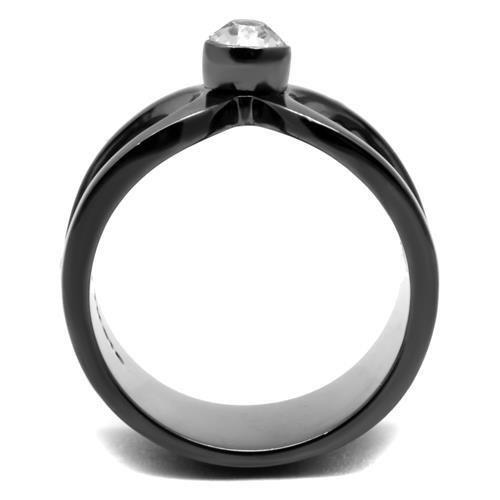 TK2897 - IP Light Black (IP Gun) Stainless Steel Ring with Top Grade Crystal in Clear