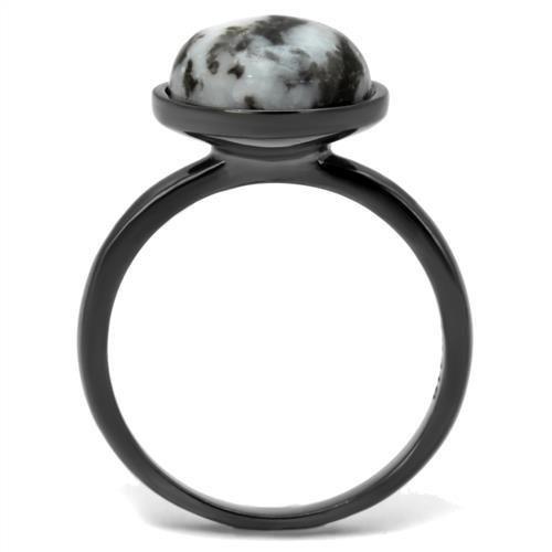 TK2902 - IP Light Black (IP Gun) Stainless Steel Ring with Semi-Precious Hematite in Multi Color