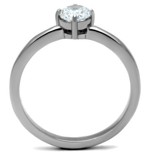 TK2903 - High polished (no plating) Stainless Steel Ring with AAA Grade CZ in Clear