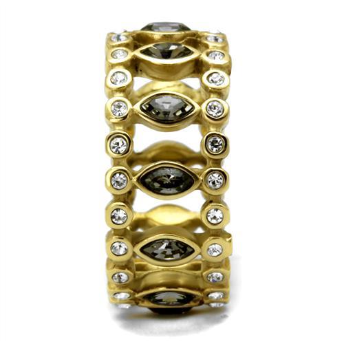 TK2907 - IP Gold(Ion Plating) Stainless Steel Ring with Top Grade Crystal in Black Diamond