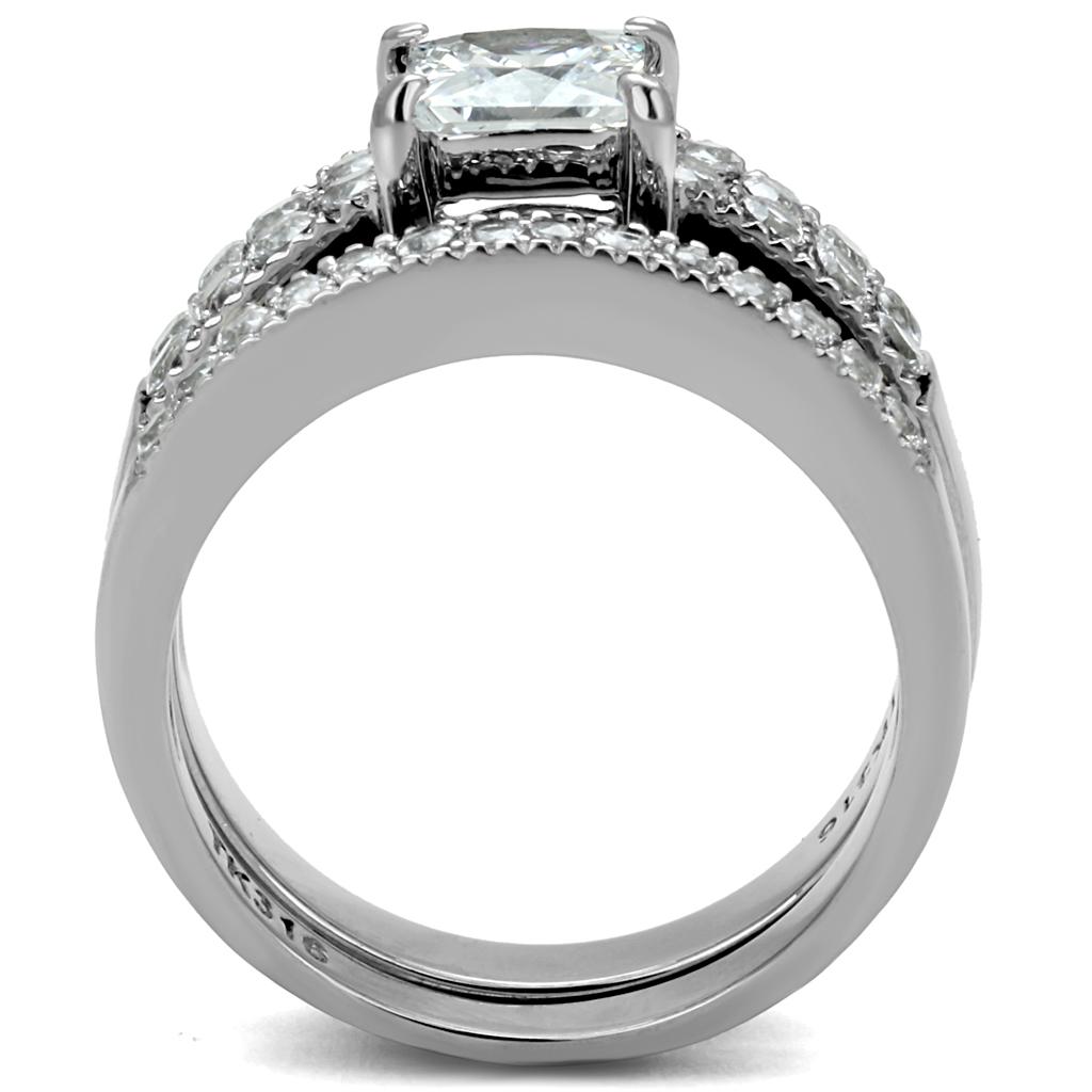 TK2915 - High polished (no plating) Stainless Steel Ring with AAA Grade CZ in Clear