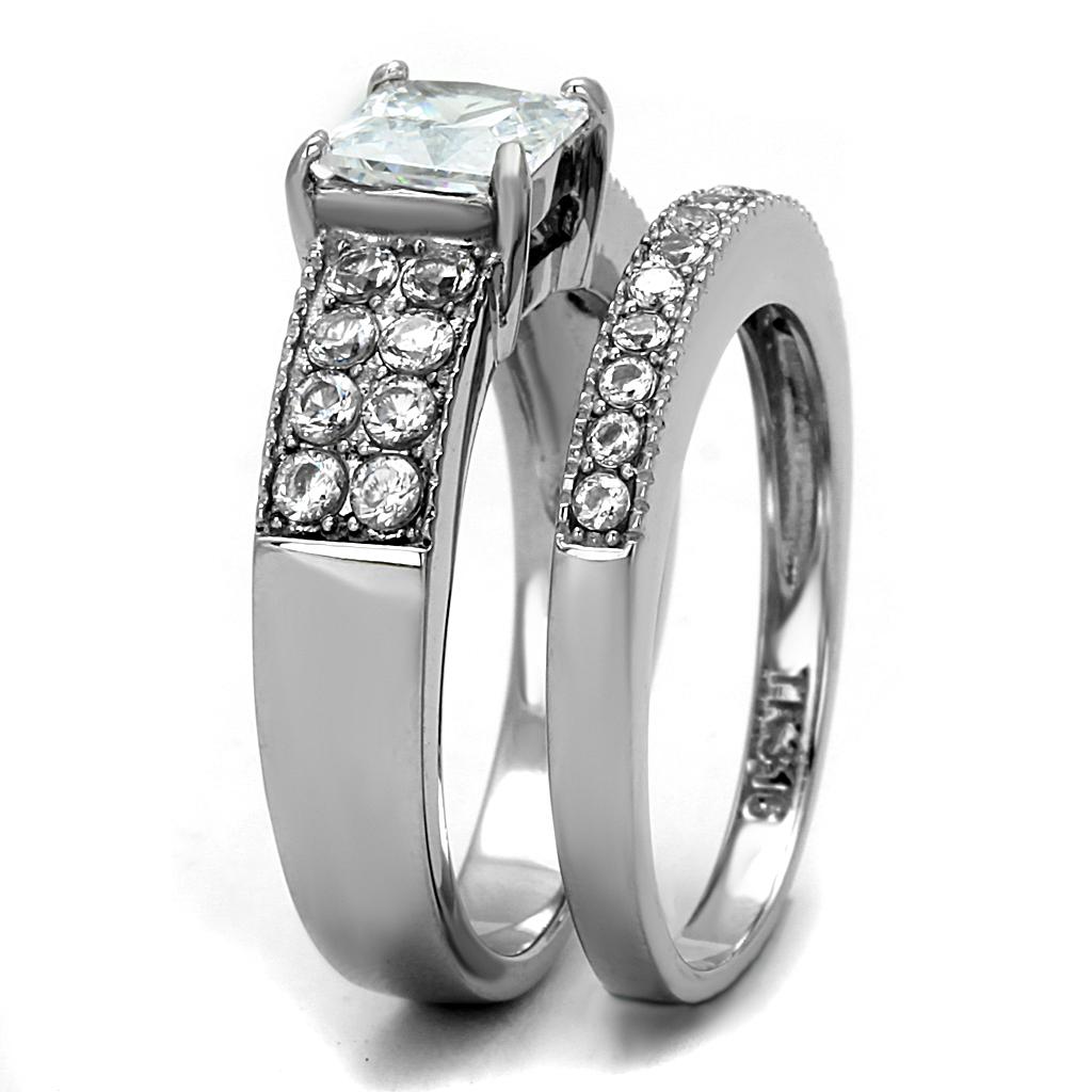 TK2915 - High polished (no plating) Stainless Steel Ring with AAA Grade CZ in Clear
