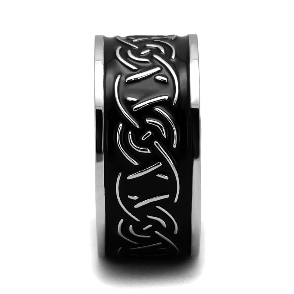 TK2922 - High polished (no plating) Stainless Steel Ring with Epoxy in Jet