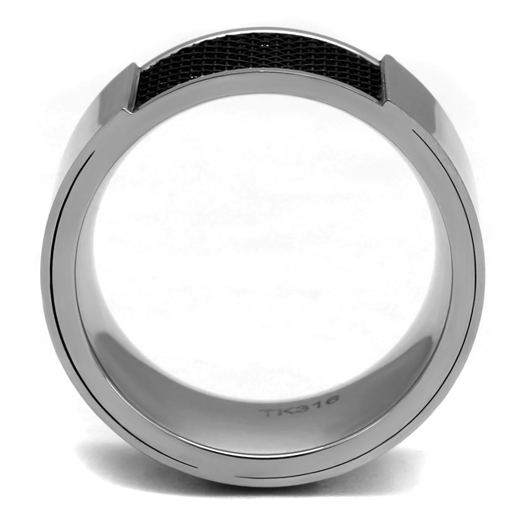 TK2923 - High polished (no plating) Stainless Steel Ring with Epoxy in Jet
