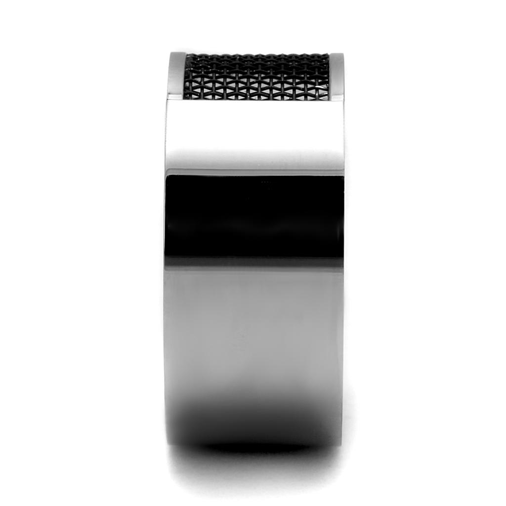 TK2923 - High polished (no plating) Stainless Steel Ring with Epoxy in Jet