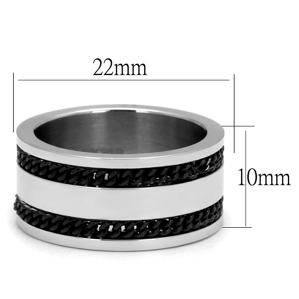 TK2927 - High polished (no plating) Stainless Steel Ring with Epoxy in Jet