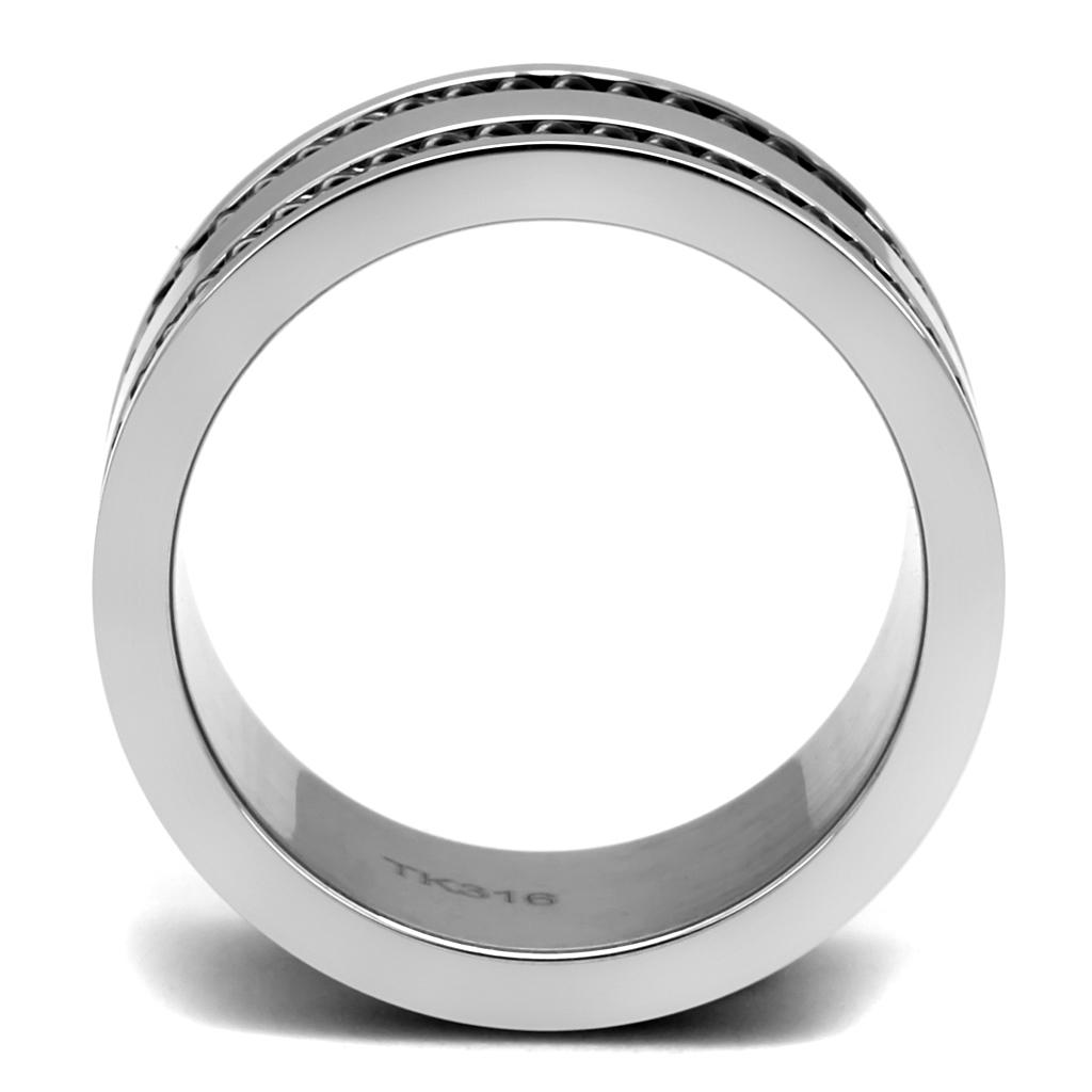 TK2927 - High polished (no plating) Stainless Steel Ring with Epoxy in Jet