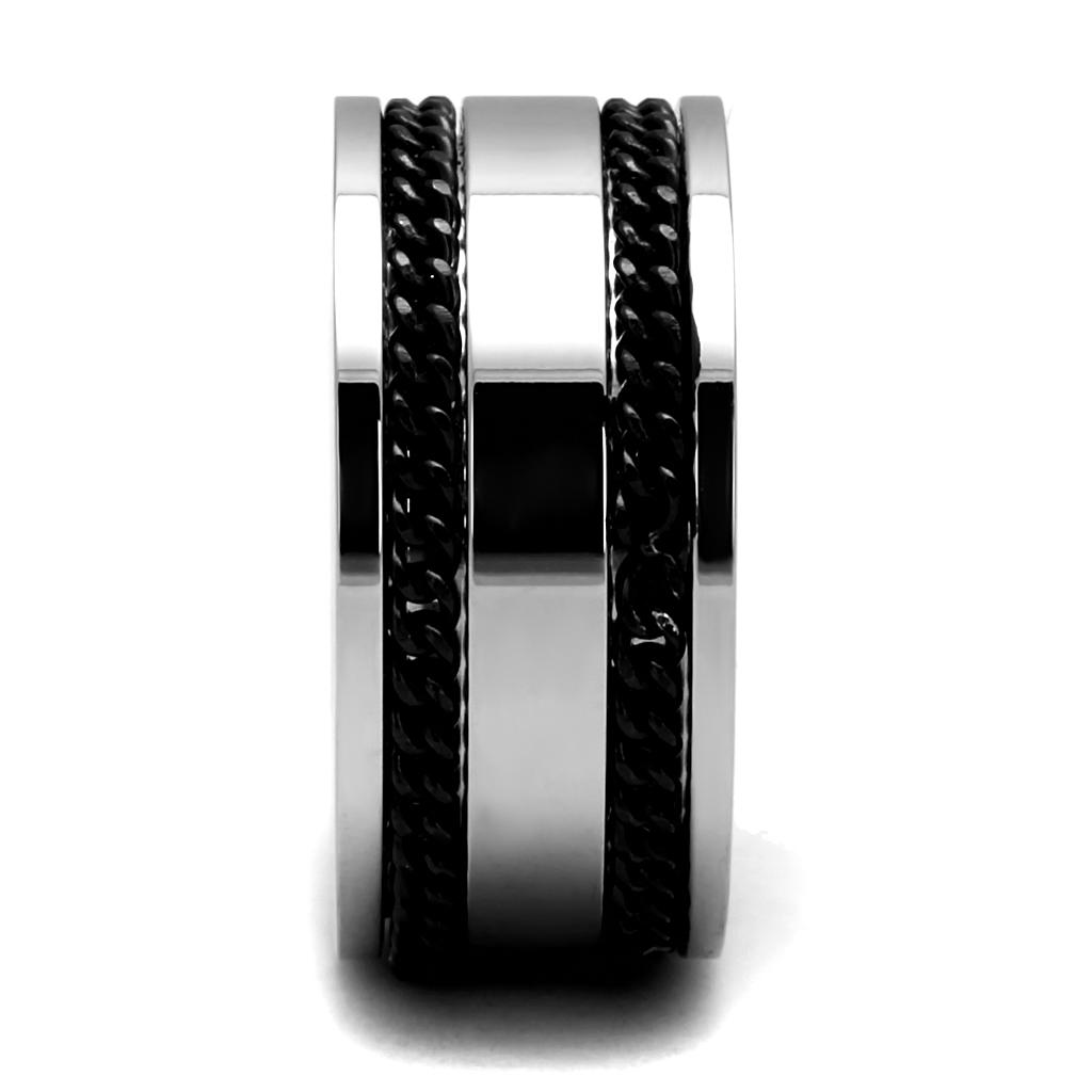 TK2927 - High polished (no plating) Stainless Steel Ring with Epoxy in Jet