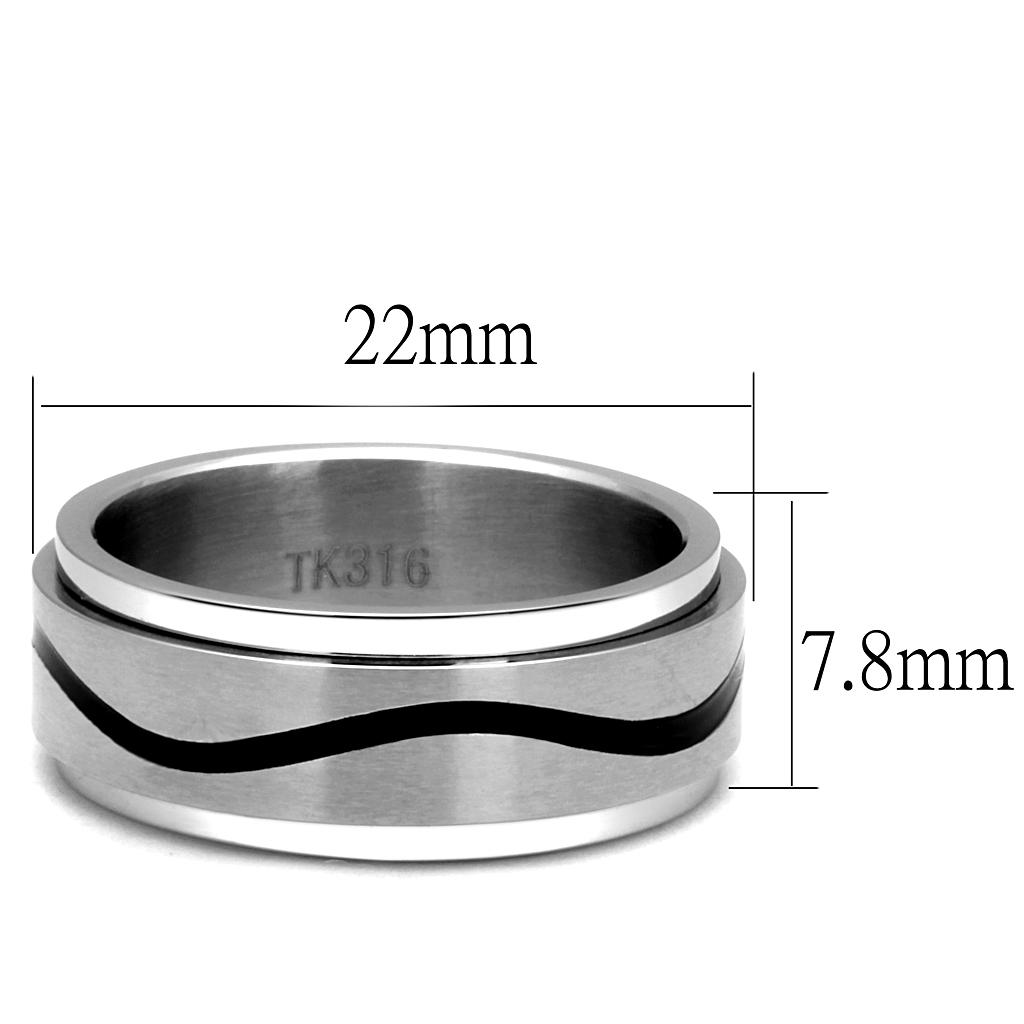 TK2929 - High polished (no plating) Stainless Steel Ring with Epoxy in Jet
